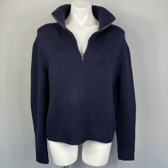 BRUNO MANETTI Merino Wool Boxy Quarter Zip Sweater Made In Italy Navy Blue M - Picture 8 of 16